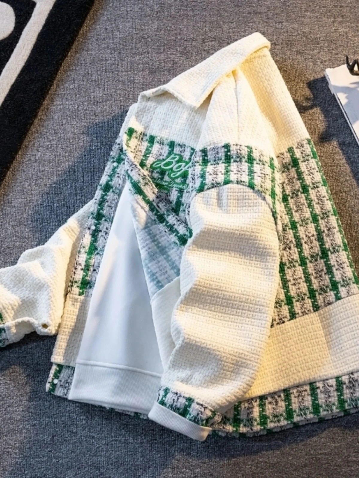 

Casual Plaid Jaet Men's Design Sense High-End Feeling Haome Casual Collar Patchwork Autumn Long Sve Loose Fit Youth