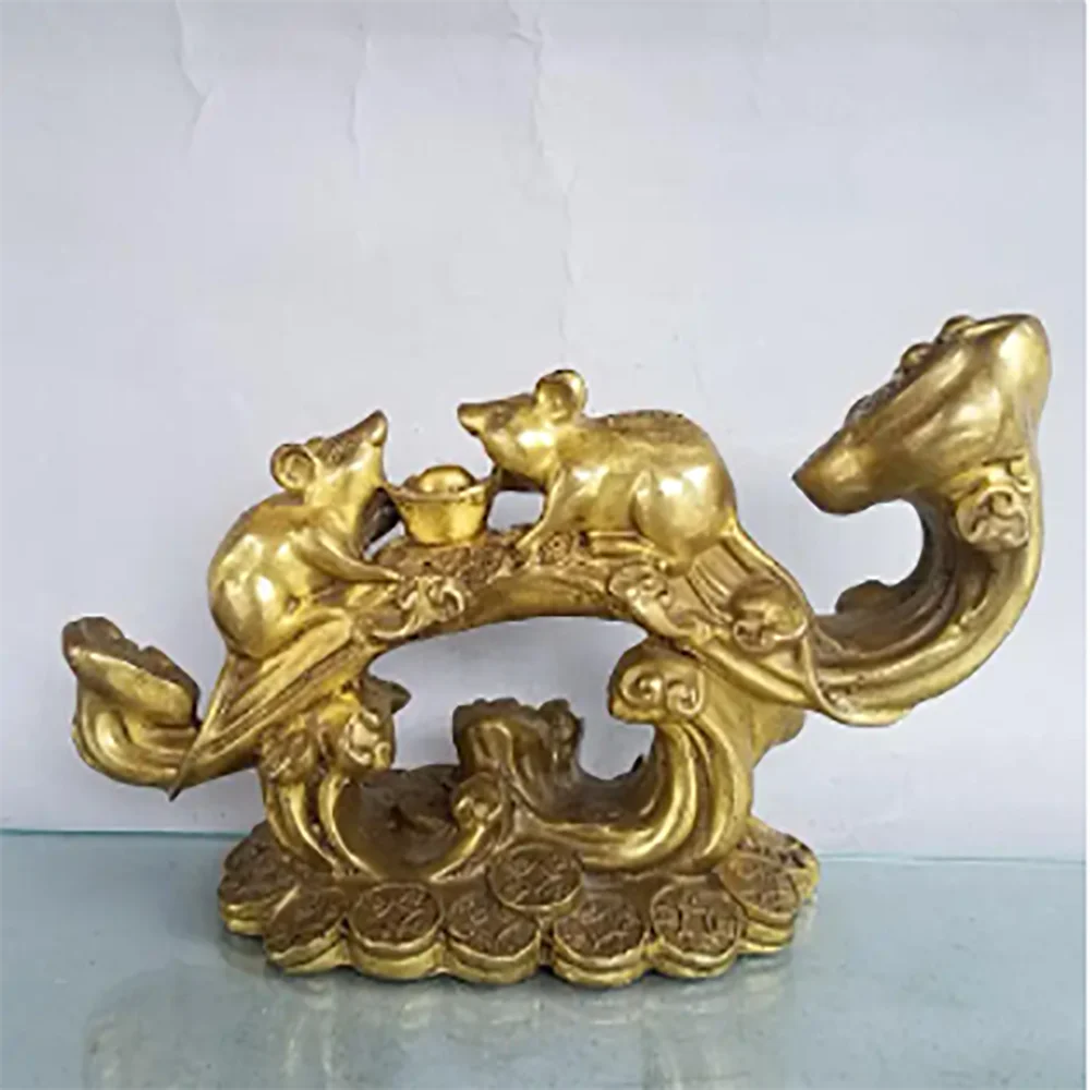 

China brass seiko recruit wealth ruyi rat crafts statue