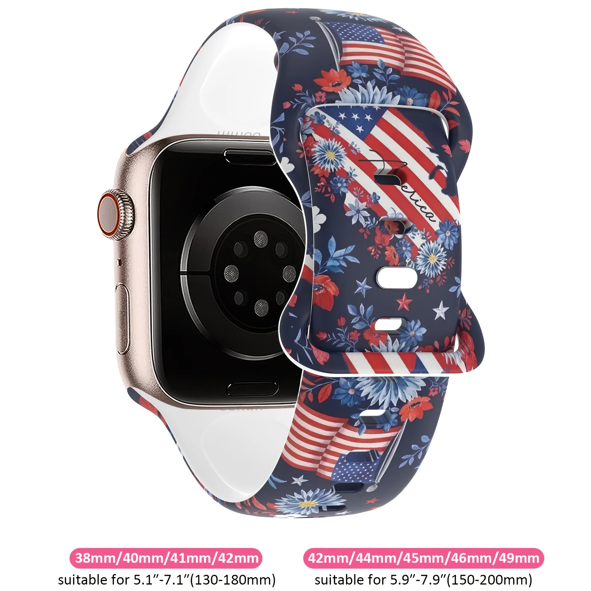 US Flag Pattern watch band for Apple Watch 40/41/42/44/45/46/49mm，Soft silicone strap, for iWatch Series11 10 987 654 SE,Freedom