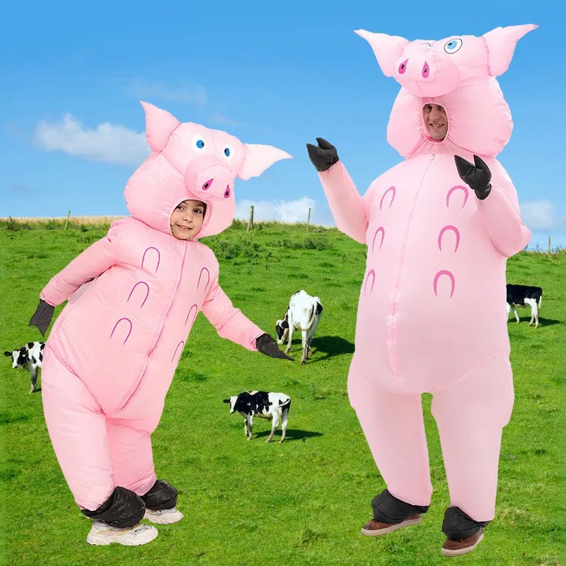 Pig Inflatable Costume Full Body Suit Adult Pink Fancy Dress Party Halloween Role Play