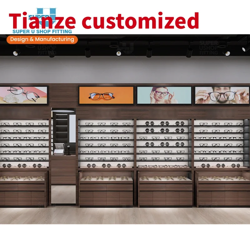 (customized)Customized Optical Store Furniture Wooden Eyewear Sunglass Display Shelves Modern Optical Store Display Fixtures Sho