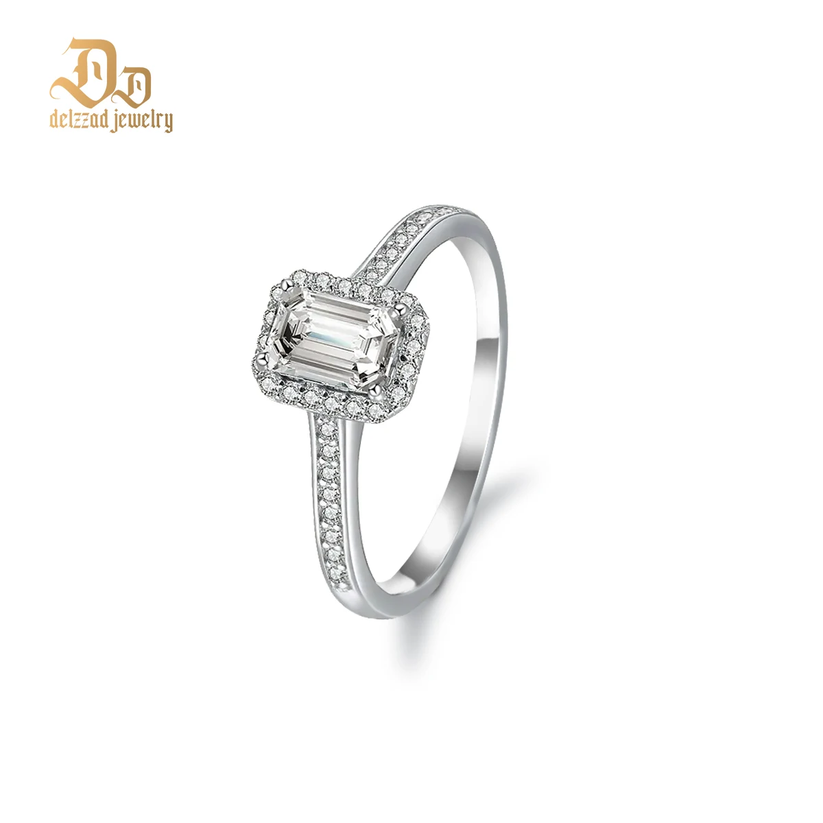 

Delzzad 100% S925 Sterling Silver Emerald Ring Luxury Moissanite Exquisite Simple Jewelry Shining Engagement Party Unisex Gifts