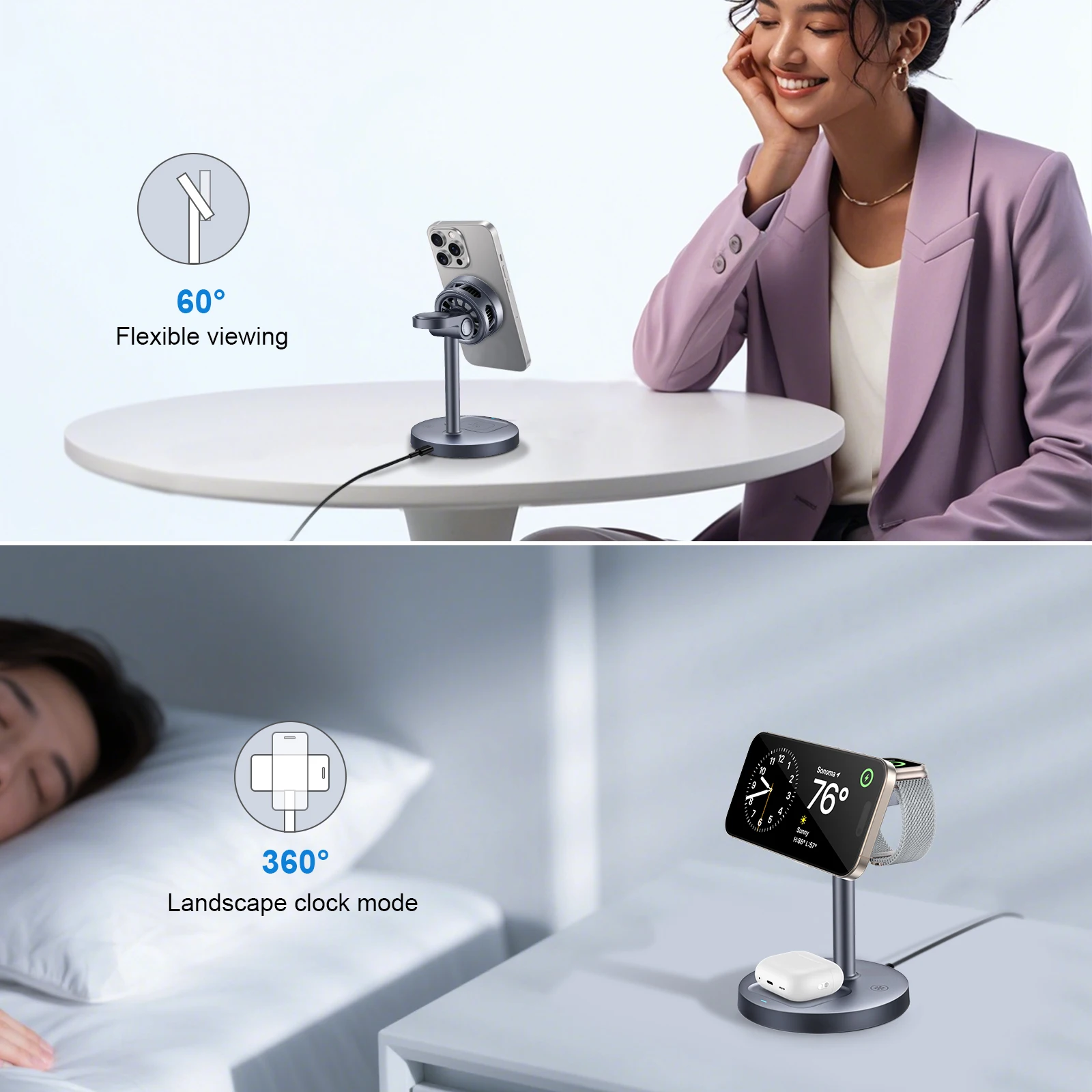 2025 3 في 1 حامل شاحن لاسلكي مغناطيسي TEC تبريد Qi2 شحن سريع لهاتف iPhone 17 16 15 Pro Max Apple Watch 2-8 SE Airpods