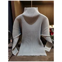 Miyake Pleated Sweatshirt Pit Stripe Zipper Standing Collar Jacket Women 2025 New Casual Pullover Hundred Pleat Skinny Tops - Image 2