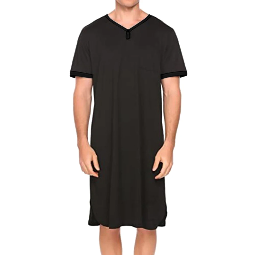 

Male Long Top Saudi Arab Short Sleeve Summer Men Nightgown Men's Pajamas Muslim Robe Dresses Black Shirt Comfortable