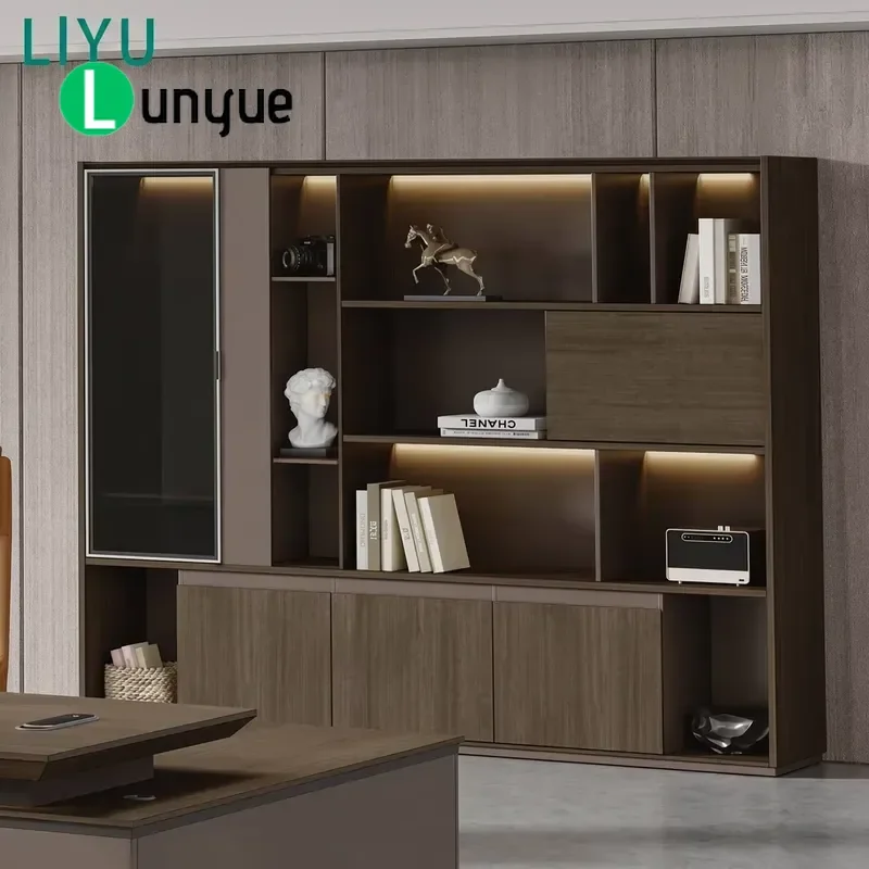 Large Luxury Walnut Executive Desk with LED Lighting High End Designer CEO Office Furniture for Corporate Manager Workspace