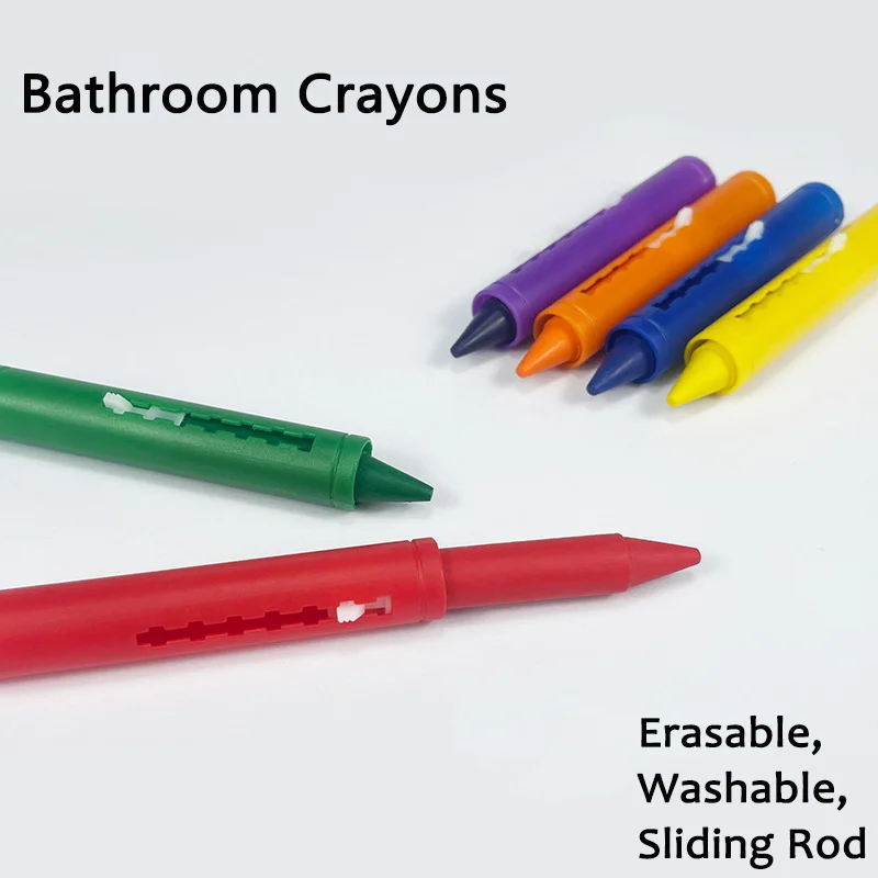 6-Color Set of Washable Bath Crayons  Easy-to-Clean Crayons  Retractable Bath Crayons  Water-Based Crayons