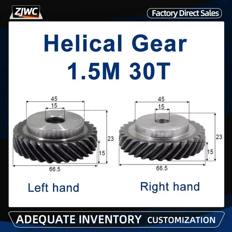 1pc 1.5 Mod 30 Teeth 1.5M 30T Left And Right Helical Gear Motor Interlaced Gear 45 Degree Left Helical Gears 15mm Hole