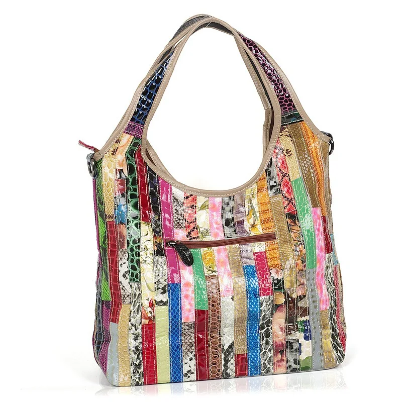 UKF Vintage Ladies Casual Colorful Patchwork Design Handbag Random Stitching Shoulder Bags For Women Tote Bag сумка женская