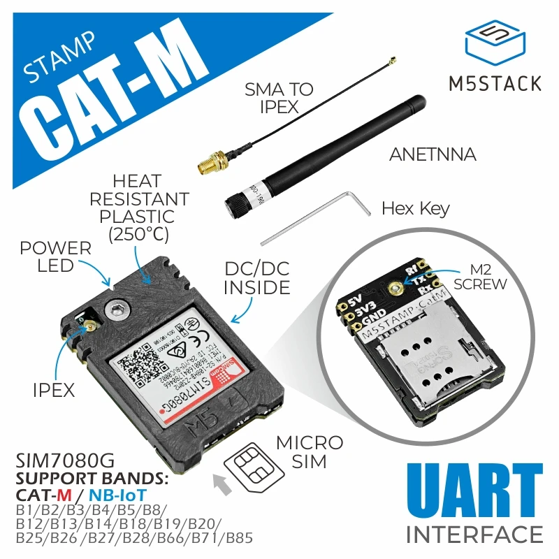 M5Stack Official M5Stamp CAT-M Module (SIM7080G)