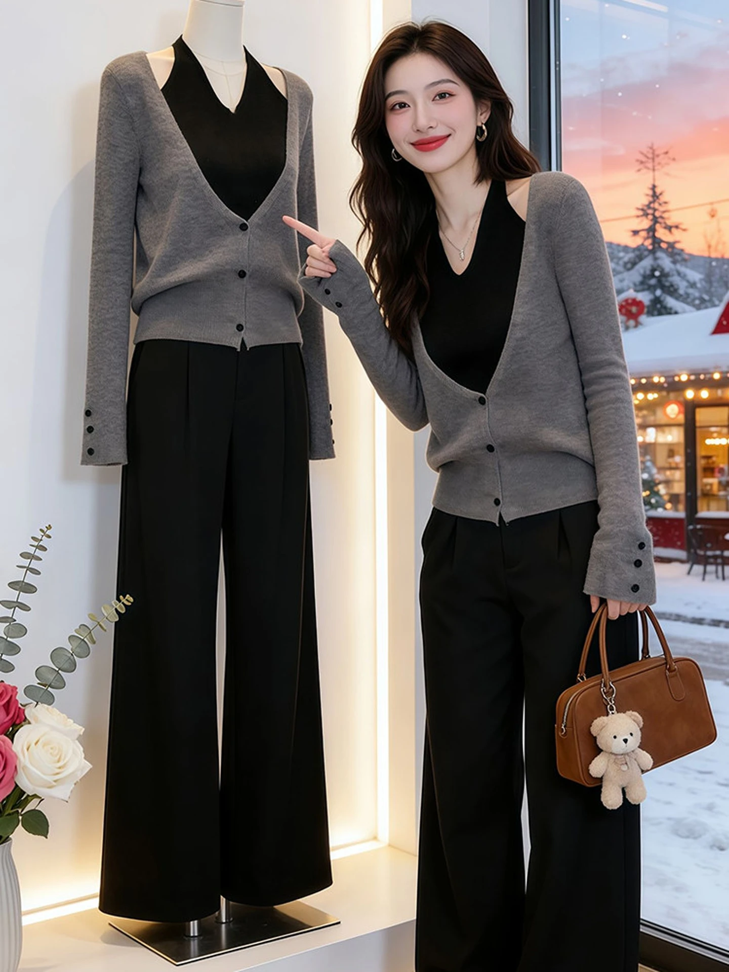 

Women's V-Ne Knitted Sweater Casual Loose Fit Long Sve Breathable Polyester Fiber Autumn Winter Faionable Top