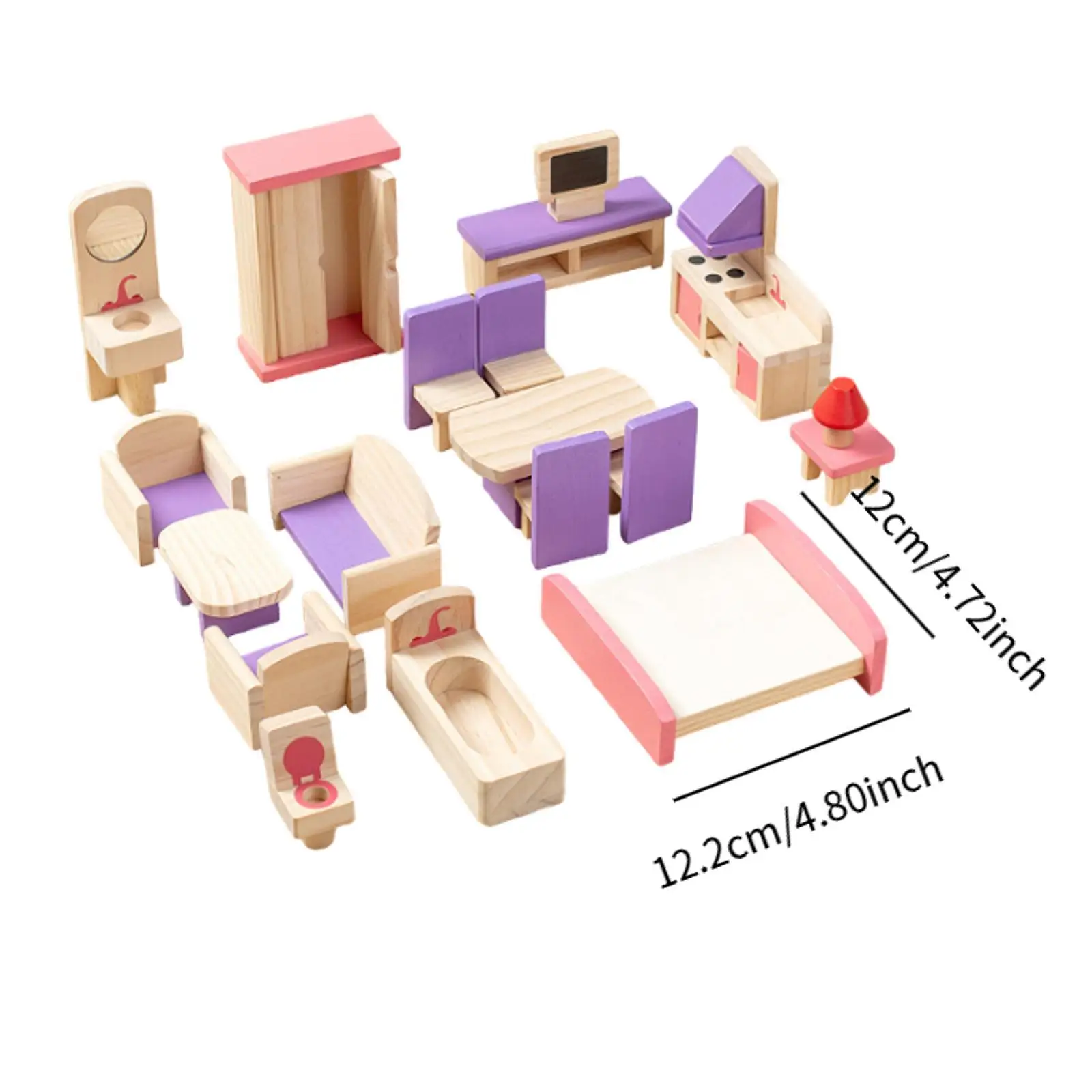 19x Puppenhausmöbel aus Holz Puppenhauszubehör Simulation Holzspielzeug