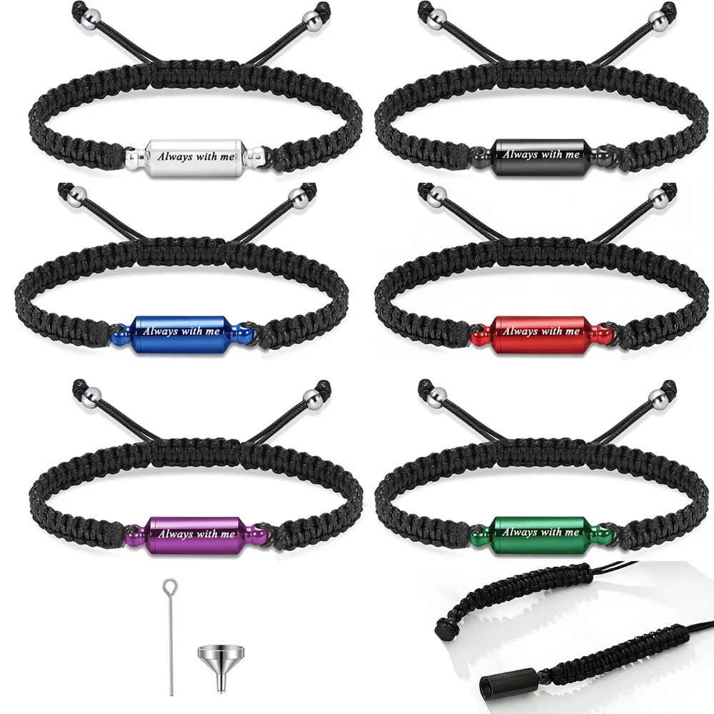 Cremation Urn Bracelet for Ashes for Men Women Adjustable Handmade Rope Urn Bracelet Bangle for Ashes Stainless Steel Memorial