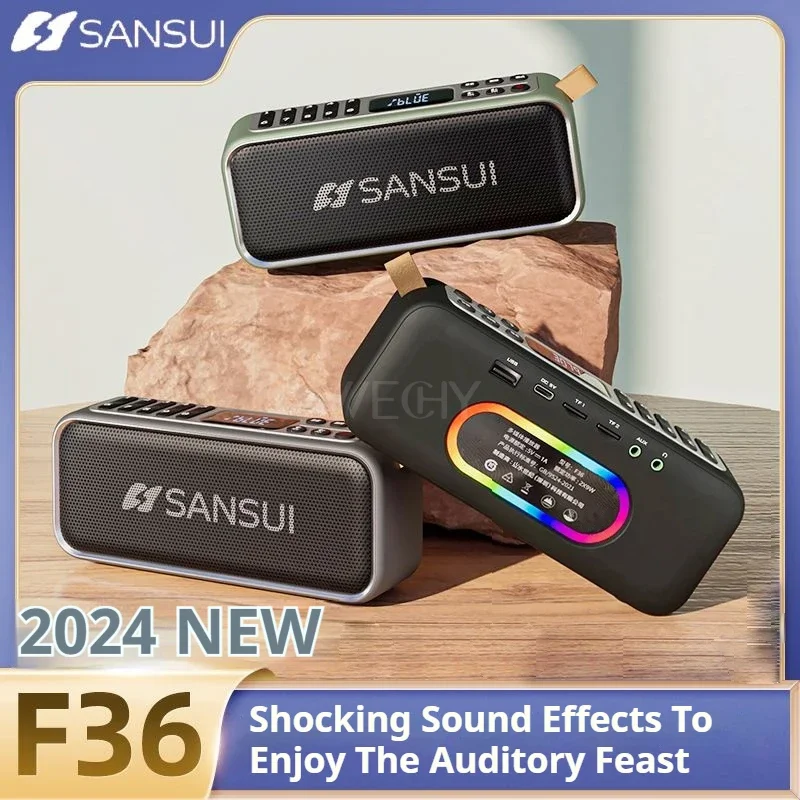 

SANSUI F36 Portable Wireless Blue Tooth Speakers FM Radio Outdoor Multimedia MP3 Music Player 18W Loud Subwoofer with RGB Light