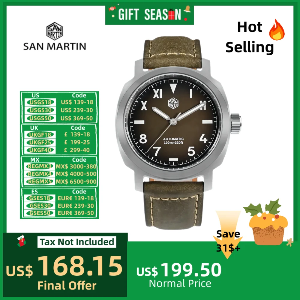 San Martin Watch Men Wrist Mechanical Automatico Wristwatches 40mm YN55 Vintage Luminous 10Bar Relogios Masculino часы SN0065-1