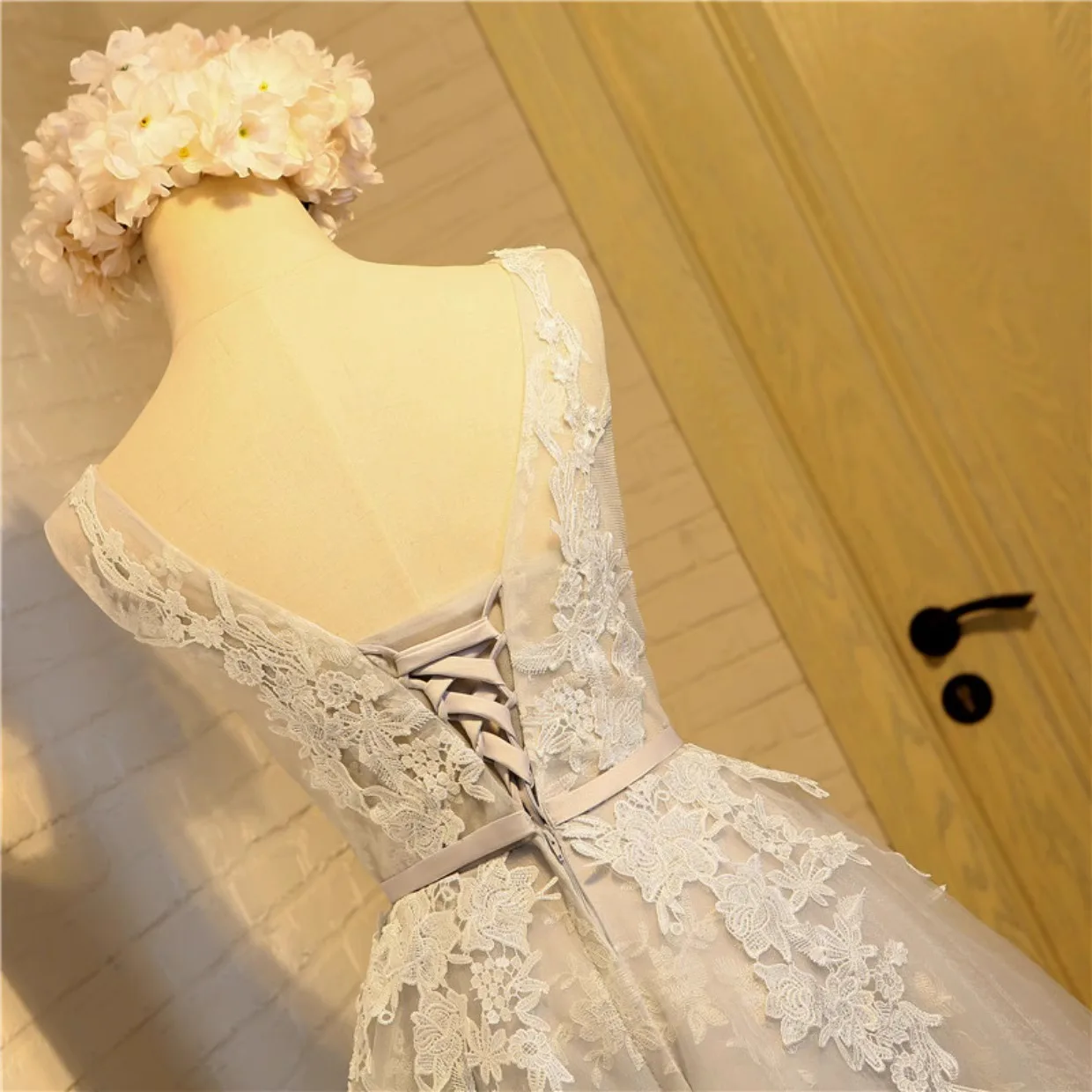 A4133 Customized Blue Short Bridesmaid Dresses Gray Sweet Memory Sleeveless Appliques Lace Tulle Party Wear Dresses for Women