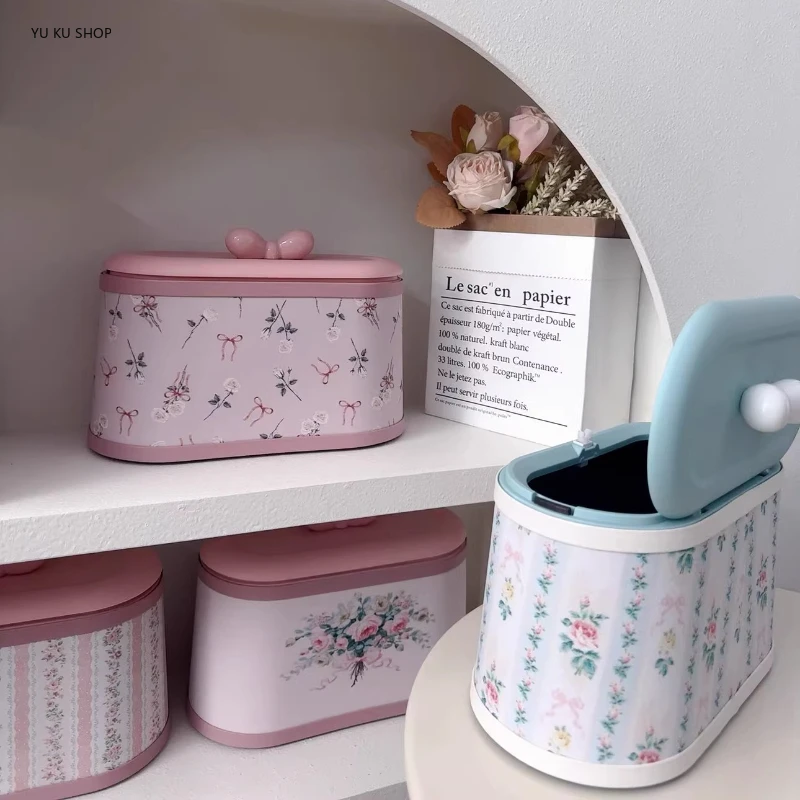 

European Storage Bucket Square Trash Can with Lid Home Dressing Table Storage Box Desk Storage Press Type Bags Organization