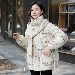 Women's Coat 2024 Winter New Printed Cotton Jacket Short Loose Thicken Hooded Coat Warm Down Cotton Parkas Outwear Casual Tops