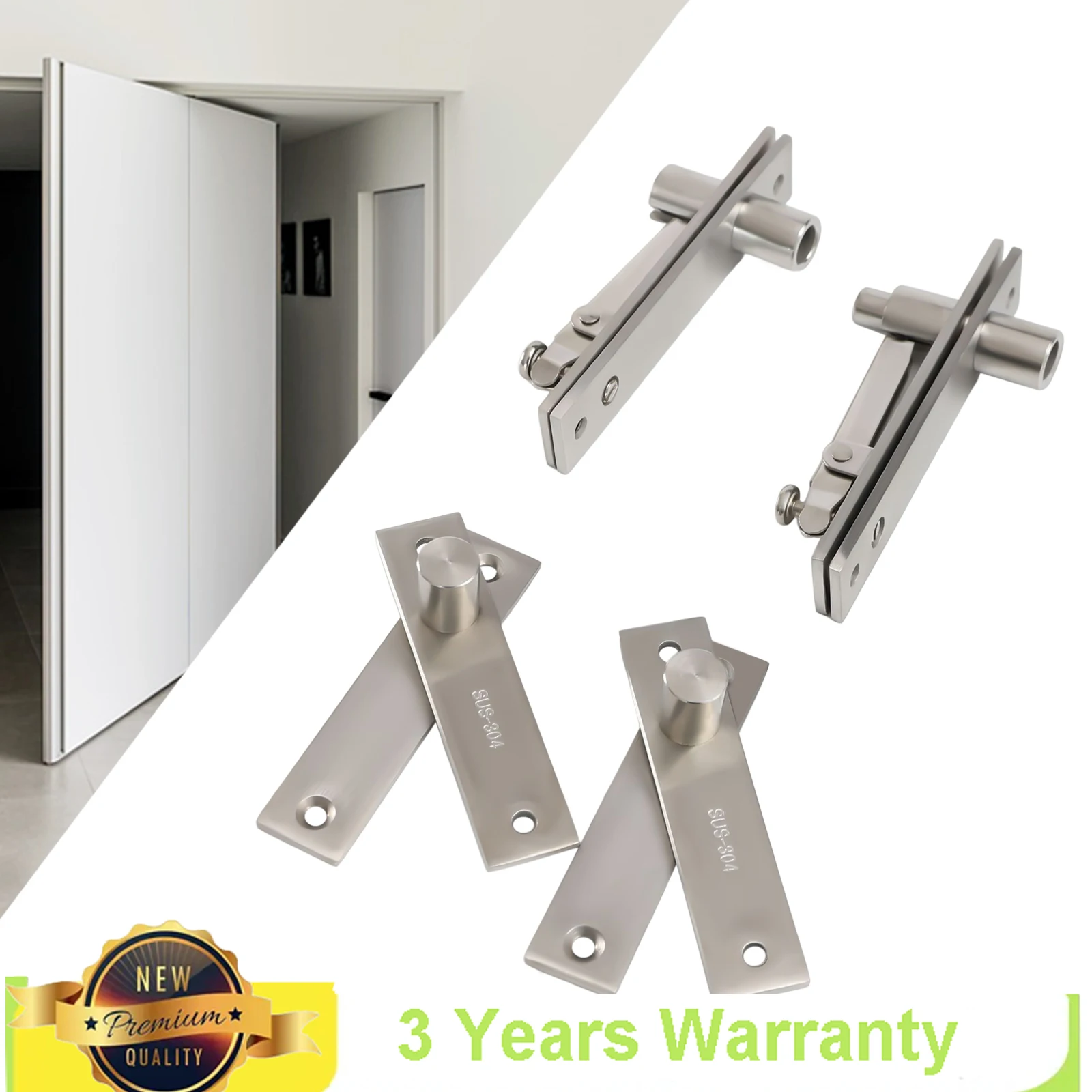 2 Sets Low Noise Door Pivot Hinge, Heavy Duty Hidden Bookcase Hinges, 360 Degree Shaft Stainless Steel Invisible Door Hardware