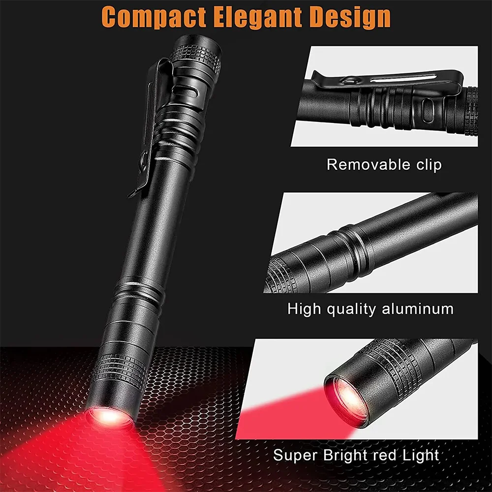 Portable Mini Red LED Flashlight Aluminum Alloy Pen Shaped Household Flashlight AAA Outdoor Strong Light Flashlight