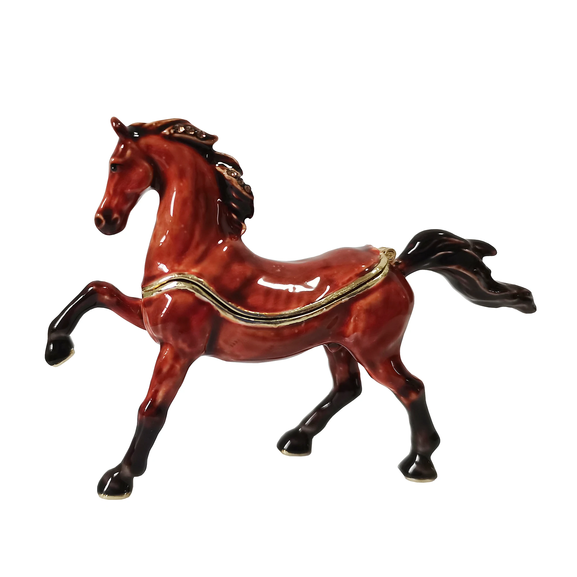 Arabian Horse Enameled Pewter Jeweled Trinket Box Keepsake Box Pill Box Horse Figurine Gifts