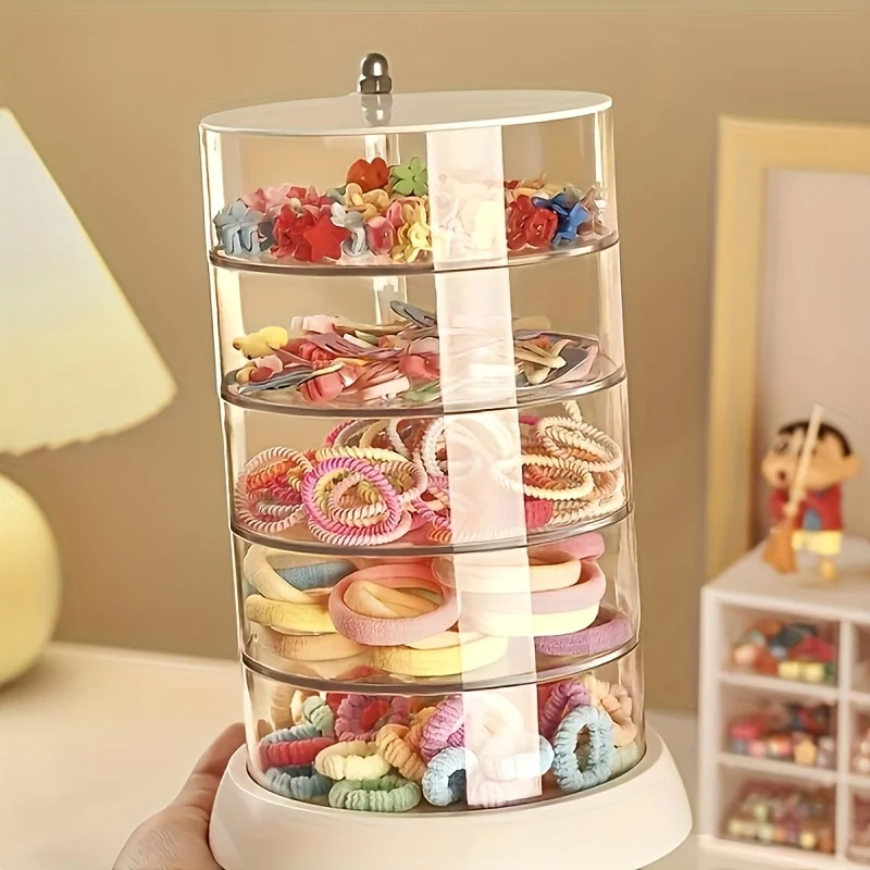 Princess-Themed Multi-Layer Rotating Jewelry Organizer - Transparent, Anti-Oxidation Storage for Hair Accessories & More