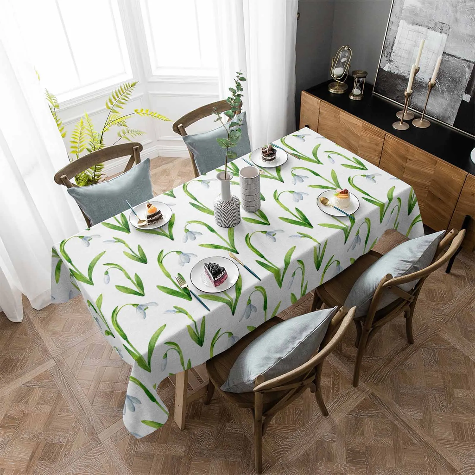 

Spring Tulip Flower Watercolor Plants Anti-scalding Waterproof Tablecloth Rectangular Round Table Cover Kitchen Furnishings