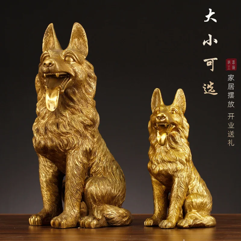 Bronze Zodiac Animal Figurine, Wolf Dog Design, for Doorway or Living Room Decoration, Large-Sized Craft Ornament