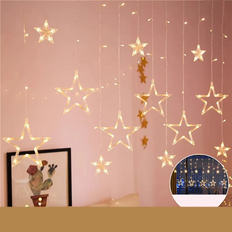 ขาย TOP Christmas Moon Star Window Fairy String Light USB และแบตเตอรี่ขับเคลื่อนไฟ String สําหรับห้องนอนหน้าต่างในร่ม