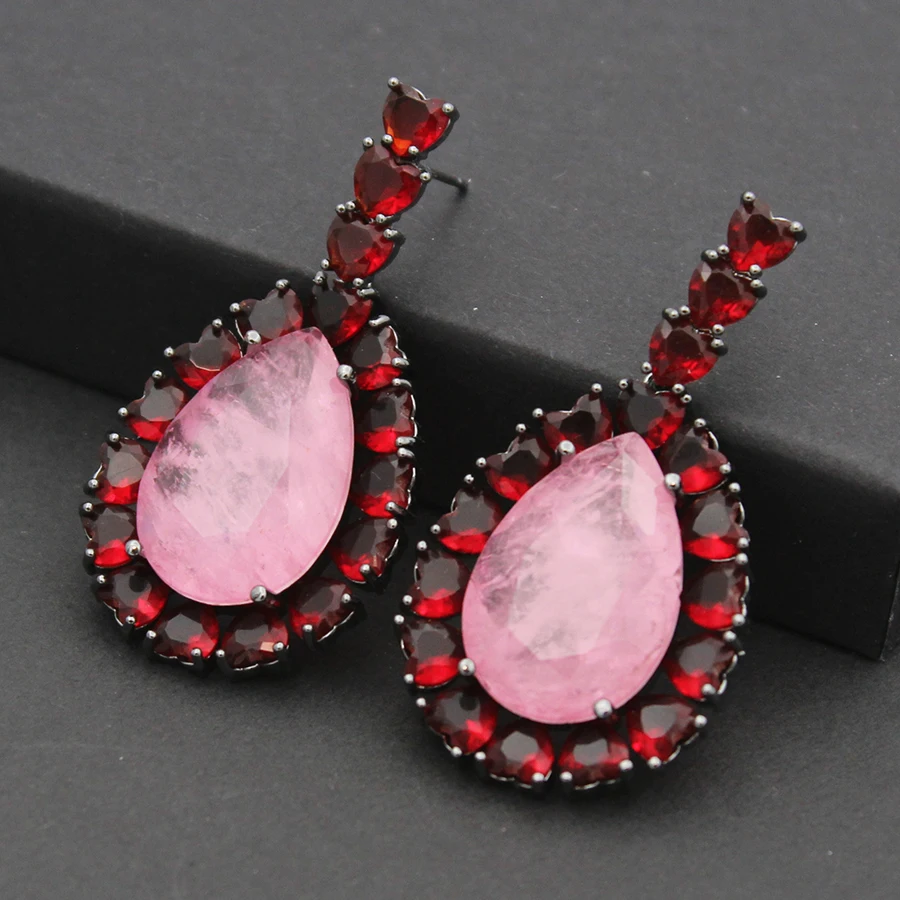 

Luxury Zircon Pink Red Big Water Drop Dangle Earrings for Women Wedding Jewelry Accessories Female Gift