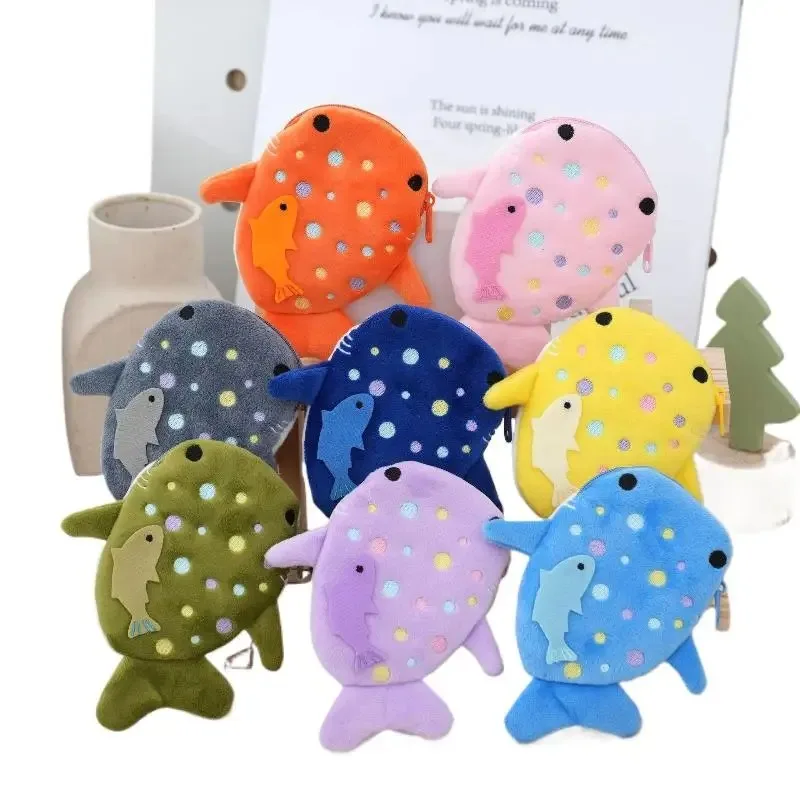 Modische Plüsch-Münztasche in Form eines blauen Haifisches oder Mini-Wals für Damen, Schlüssel- und Kopfhörer-Etui, niedlicher Umschlag mit Reißverschluss, roter Umschlag – Detail 15