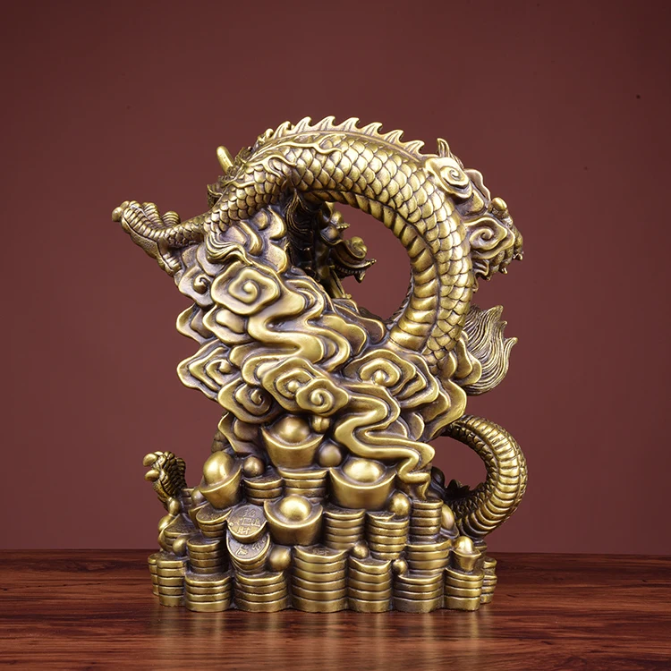 LARGE HOME office SHOP Business ART thriving Wealth GOOD LUCK Mascot Royal dragon GOD FENG SHUI Brass statue