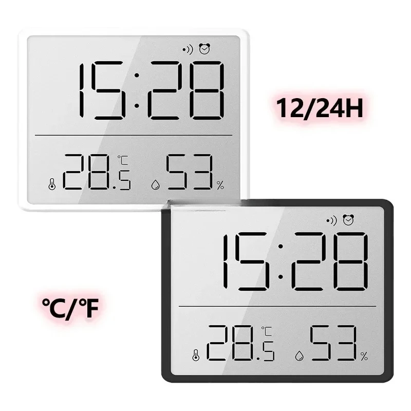 Ultra Thin Alarm Clock LCD Large Screen Digital Temperature Hygrometer Simple Alarm Clock Magnetic Design Desk Decoration Clocks