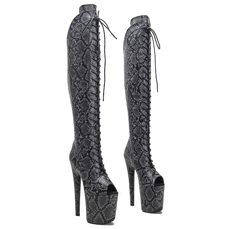 Leecabe 20Cm/8Inch Snake Pu Bovenste Platform Disco Party Hoge Hakken Schoenen Pole Dance Boot