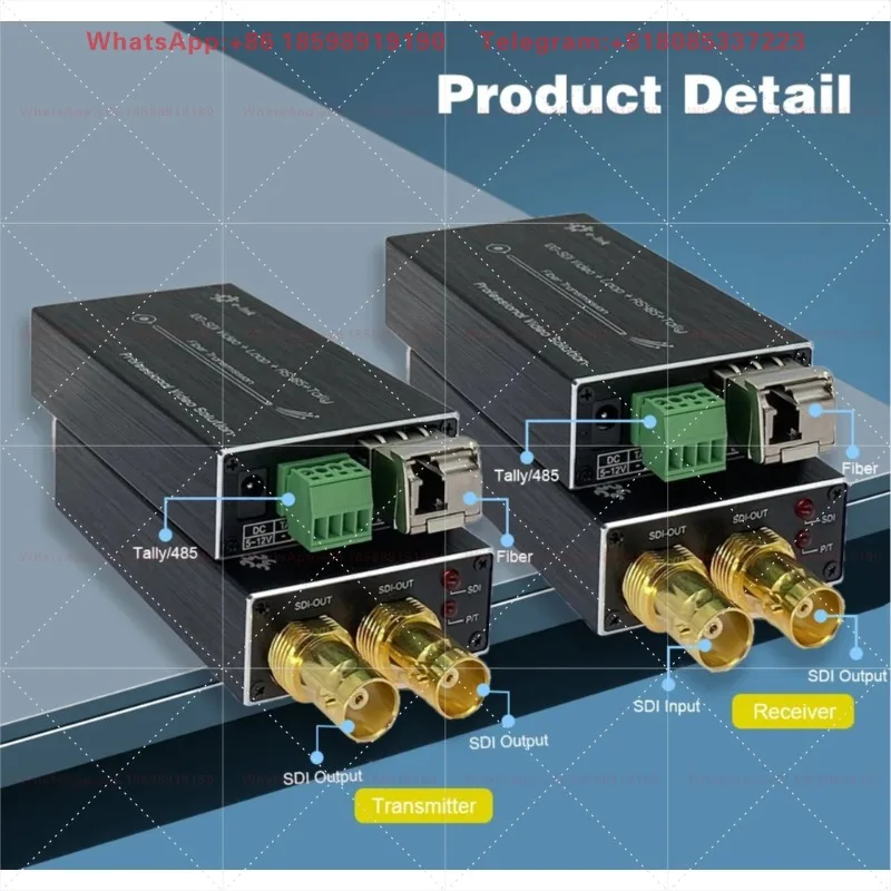 Mini 12G-SDI Fiber Optic Extender With Tally & Reverse RS485 SDI Loop Out, Single Mode LC SFP Module 20KM Broadcast Grade