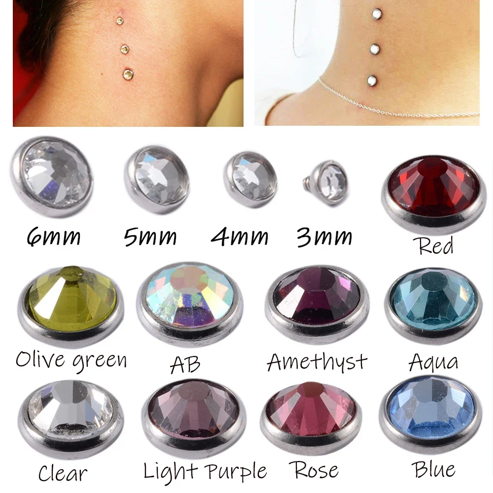 Dreamlee CZ Gem Surgical Steel Dermal Crystal Top Piercing Surface 1.6mm 14G 3 4 5 7mm Choose Jewel Color 1Pc