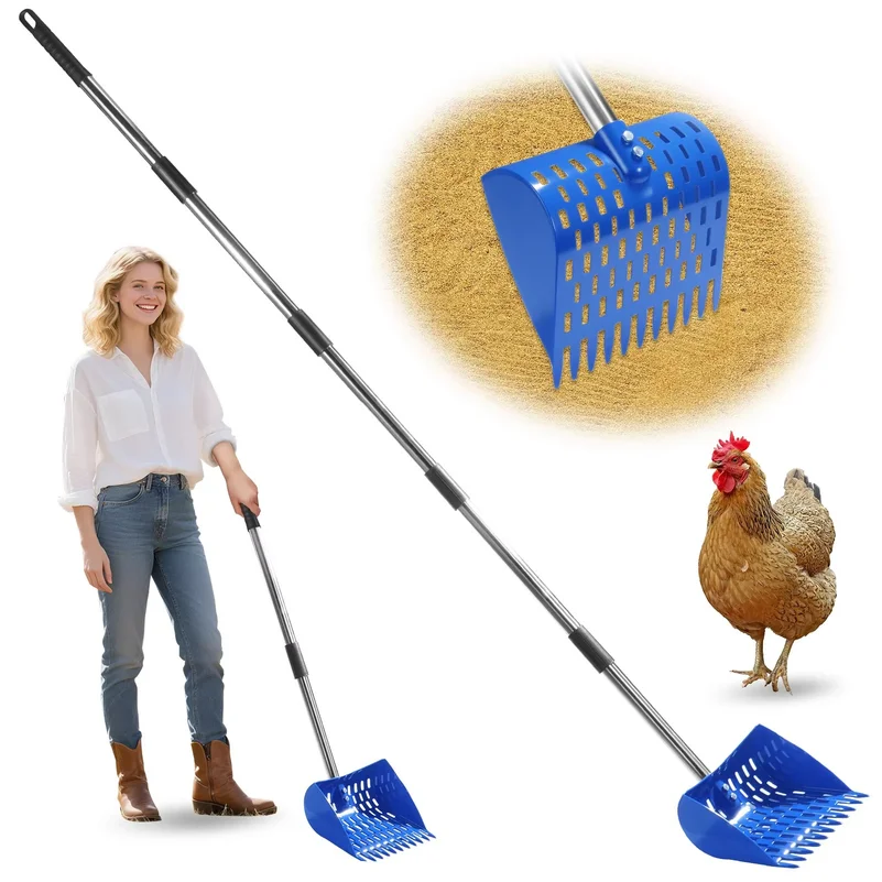 Chicken Manure Shovel And Rake, Used For Cleaning Chicken Coops And Pet Waste, For Small Farm, Adjustable Length