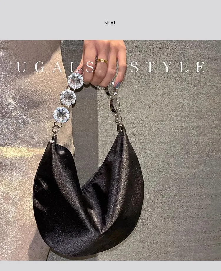 Luxury Designer Wedding Party Glitter Rhinestone Diamond Chain Clutch Purse Women Handbag Fashion Satin Hobo Bag Shoulder Bag