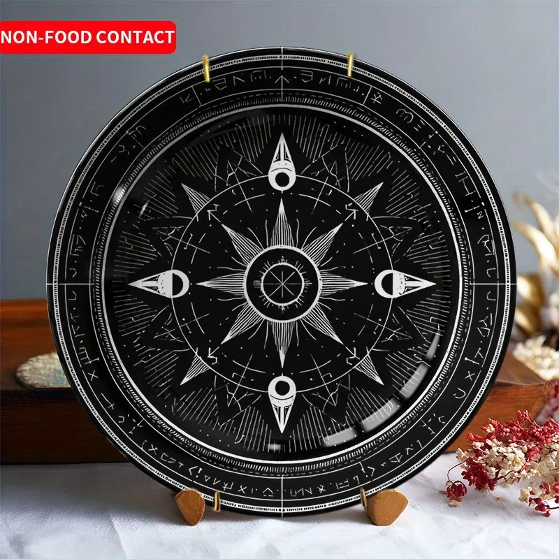 1pc Black White Vintage Moon Compass Ceramic Decorative Plate Nordic Minimalist Tabletop Decor Non-Food Contact Home Art Dish