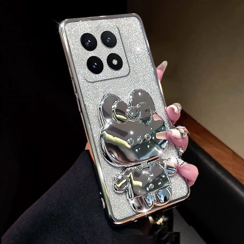 هدية رأس السنة Kawaii Cat لهاتف Xiaomi 14T pro 14tpro حامل مع عدسة لامعة + حافظة هاتف لهاتف Xiaomi 14T Pro 14 t pro14t
