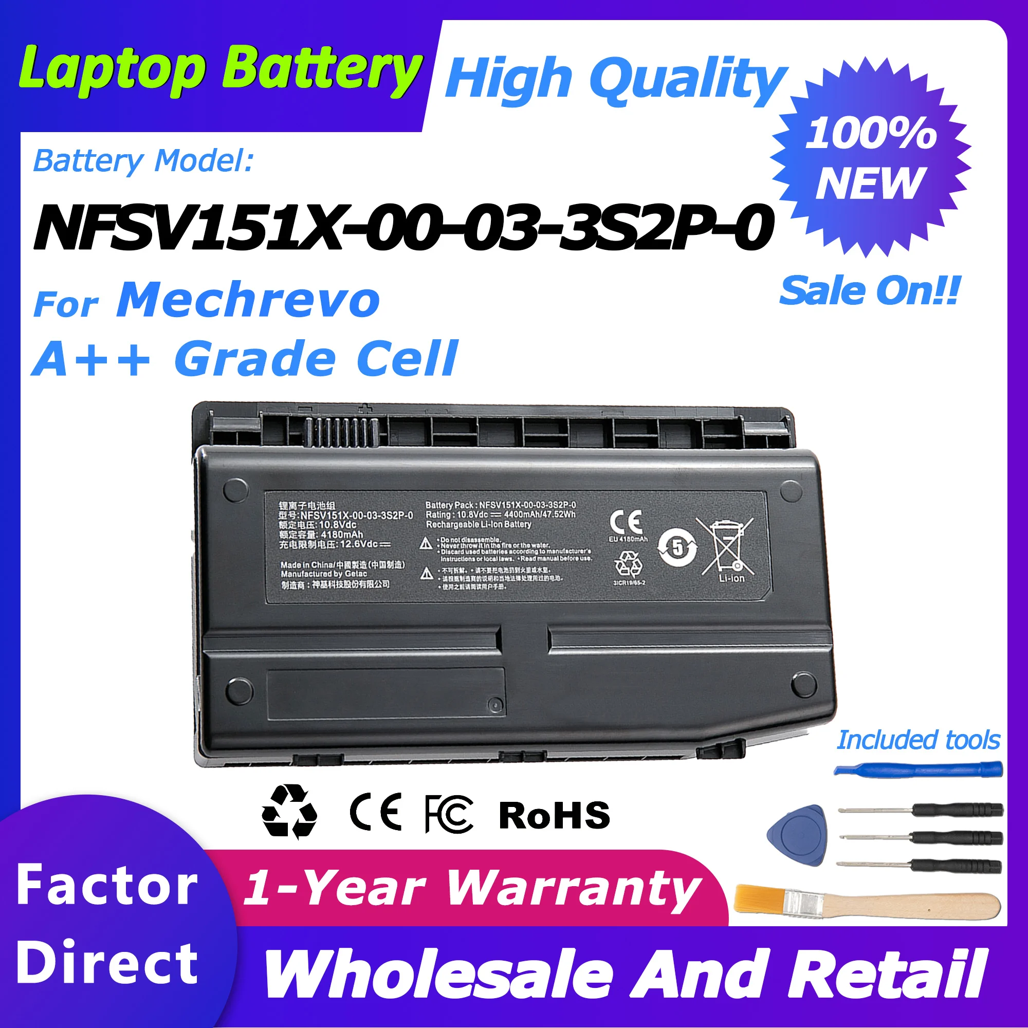 NFSV151X-00-03-3S2P-0 Laptop Battery for Machenike F117 F1 F2 F6 Series X6TI X6TI-M2 Battery GE5SN-03-12-3S2P-0 4400mah/47.52wh