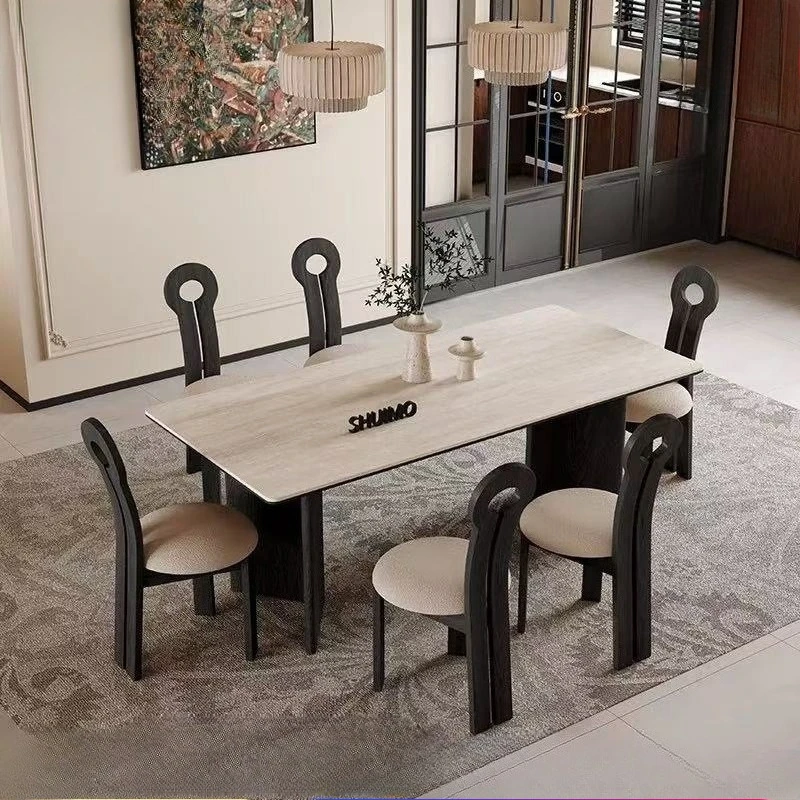 

French Retro Rock Slab Dining Tables Nordic High - End Design Dining Tables Creative Solid Wood Home Furniture Muebles FYDT