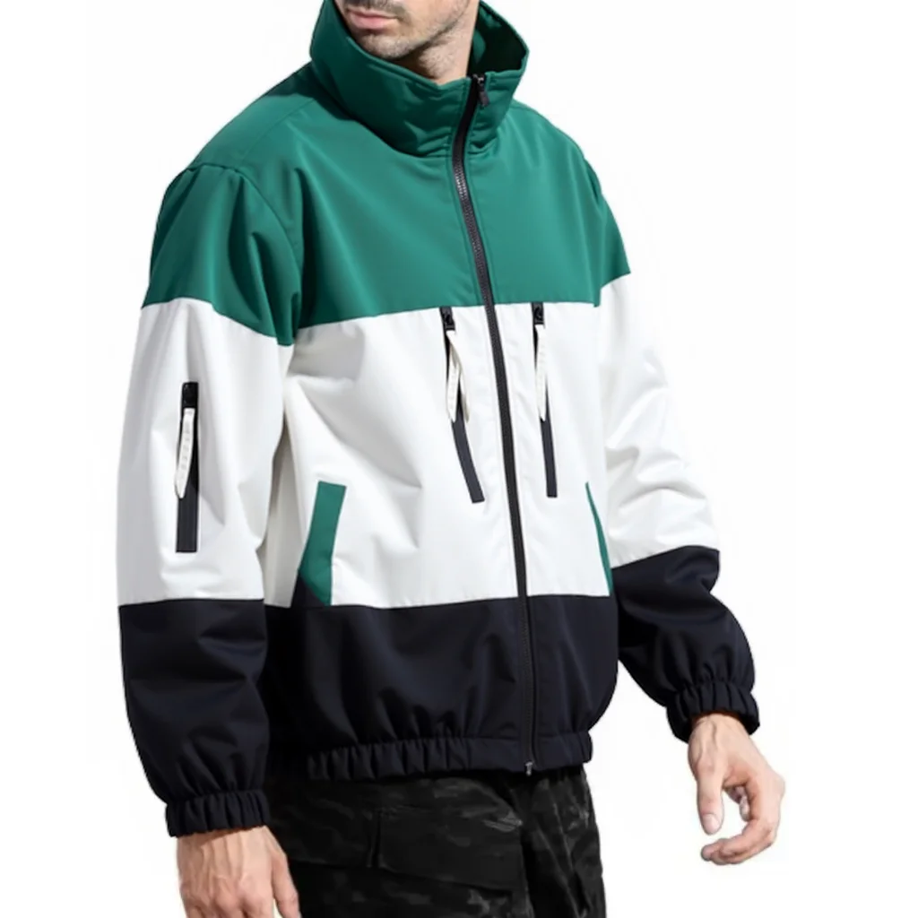 

​Mens Windbreaker Jacket Casual Loose Fit Workwear Color Block Hooded Coat Unisex Outdoor Riding Cycling Spring Autumn​
