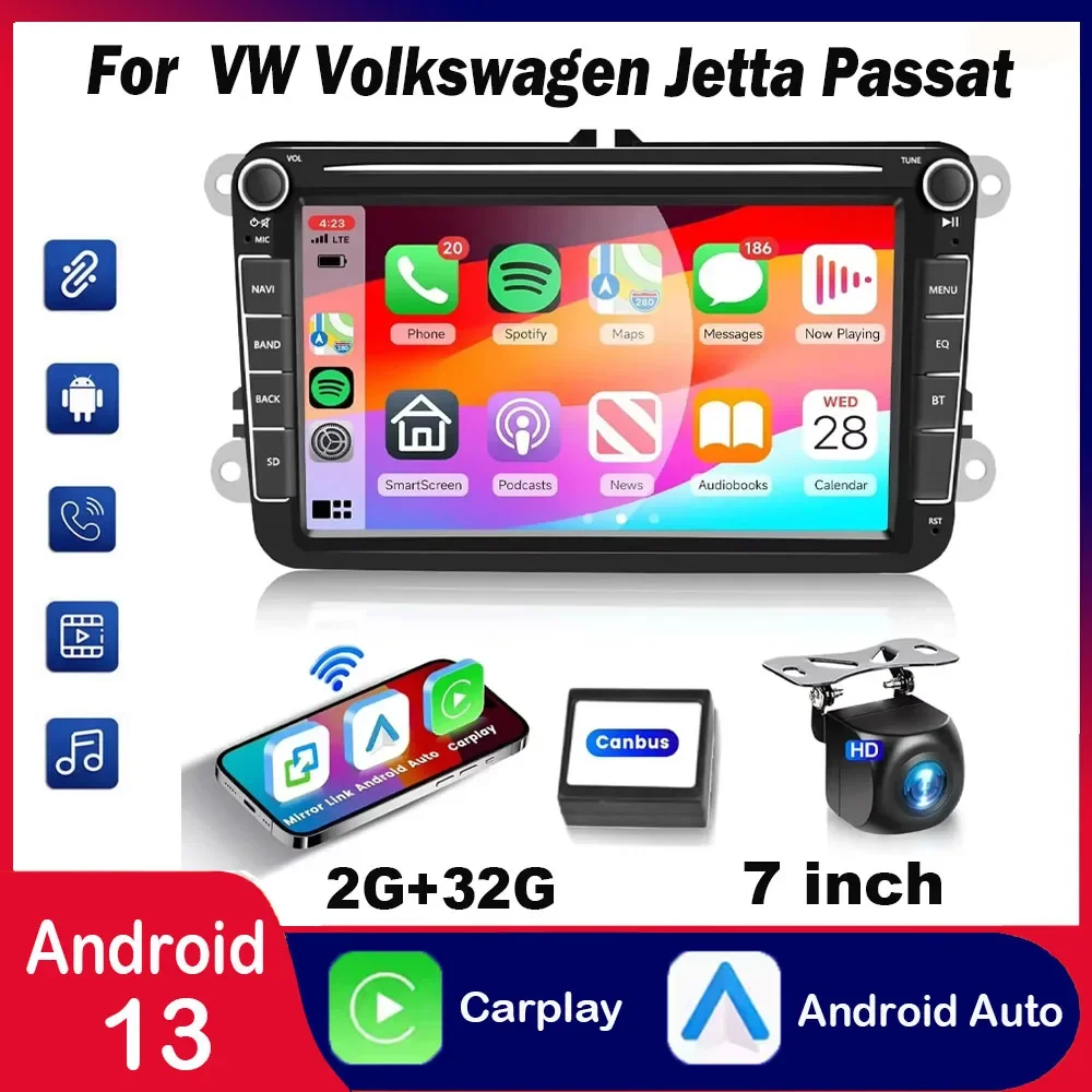 

Compatible for VW Volkswagen Jetta Passat 7" Android 13.0 Car Stereo Radio Apple Carplay GPS
