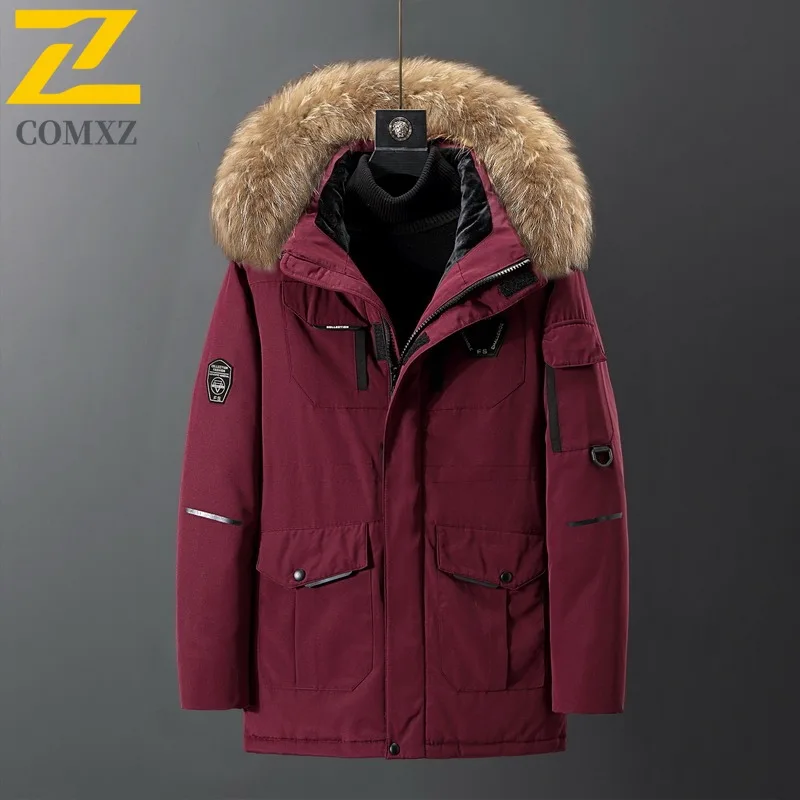 

COMXZ повседневная мужская стеганая куртка с капюшоном, утепленная однотонная парка для городских приключений, удобное легкое зимнее хлопковое пальто