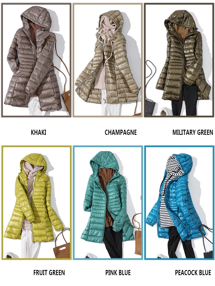 Plus Size Ultra-light Thin Down Jacket Women Long Autumn Winter Slim Hooded Warm White Duck Down Coat Women Packable Outerwear