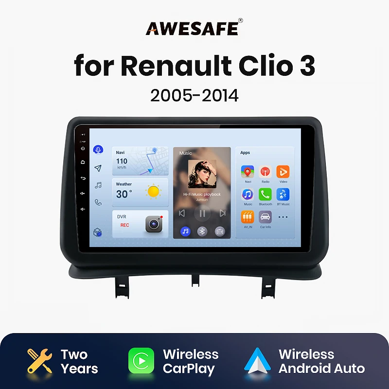 AWESAFE  Wireless CarPlay Android Auto Radio for    Renault Clio 3 2005 2006 2007 2008 2009 2010 2011-2014  GPS 2din autoradio