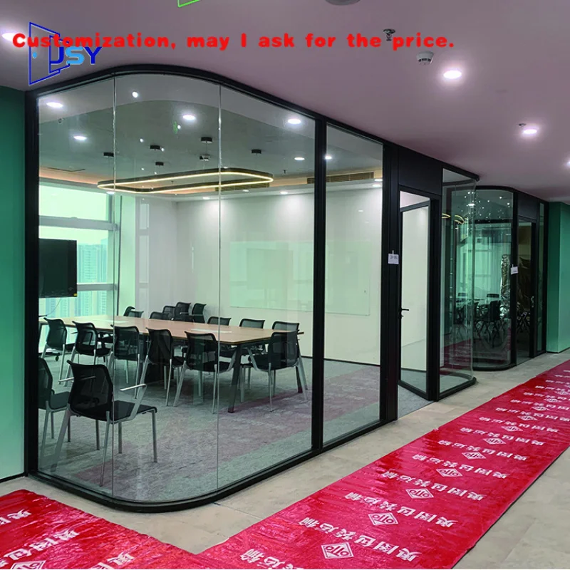 custom.Modern Tempered Curved Glass Wall Partition Divider Steel and Aluminium Profiles Office School Mall Shop Decoration