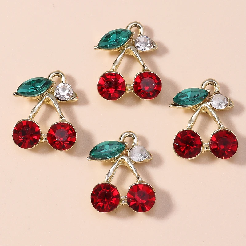 20 Stück 14 x 19 mm zarte Kristall-Frucht-Kirsch-Charms-Anhänger für Schmuckherstellung, Ohrringe, Halsketten, Armbänder, DIY-Bastelbedarf – Detail 4