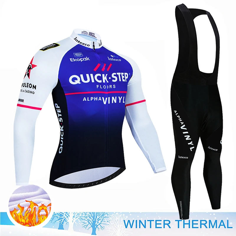 

Team QUICK Step 2025 Winter Fleece Long Sleeve Cycling Jersey Set MTB Bicycle Clothes Wear Ropa Ciclismo Racing Bike Jersey Suit